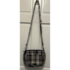 Vera Bradley Plaid Crossbody Bag Quilted Black Tan Small Shoulder Purse